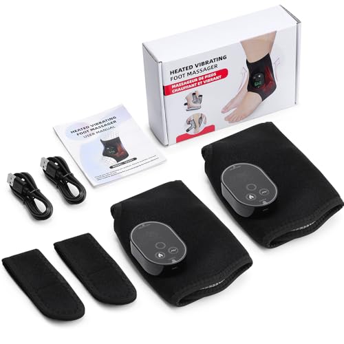 2Pcs Heated Foot Massager, Rechargeable Heated Ankle Brace with Vibration | Ankle Heating Pad with 6 Heat 3 Vibration Modes Timer