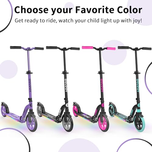 BELEEV V9 Children's Scooter from 6 to 14 Years, Adults and Teenagers up to 100 kg, LED Light Stem & Deck, Foldable and Height Adjustable, Big Wheel 200 mm, City Scooter 2 Wheels