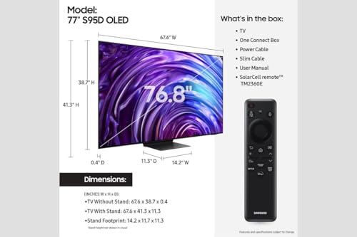 Samsung 77-Inch Class OLED 4K S95DD Series HDR Pro Smart TV w/Dolby Atmos, Object Tracking Sound+, Motion Xcelerator, Real Depth Enhancer, 4K AI Upscaling, Alexa Built-in (QN77S95DD, 2024 Model)