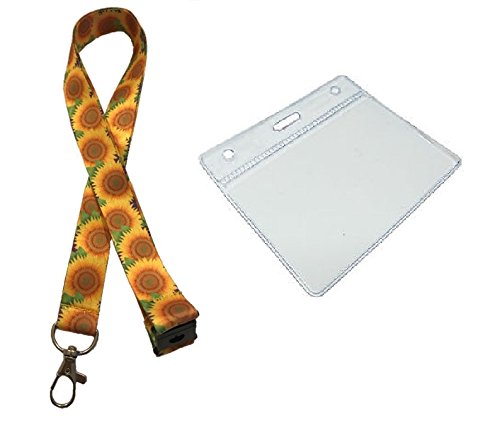 Hi Quality 20mm ID Neck Lanyard & Flexible Clear Plastic ID Card Holder Pocket (Sunflowers)