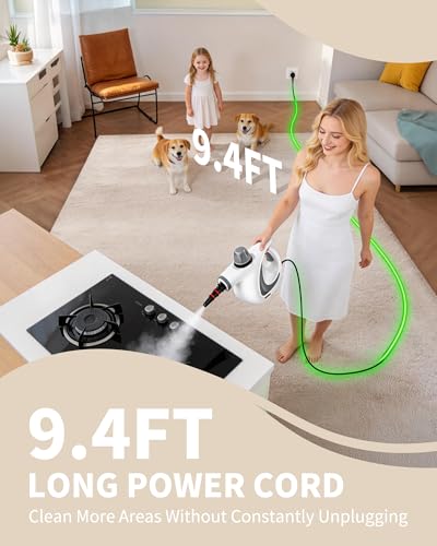 Pressurized Handheld Steam Cleaner for home with 12pcs Accessories & Safety Lock – Multi-Surface Natural Deep Steamer for Cleaning Car, Furniture, Floor, Upholstery, Tile, Grout, Windows (Dark Grey)