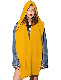 Women Winter 3 in 1 Hooded Hat Scarf Wrap Shawl Crochet Knit Pullover Neckwarmer (Yellow)