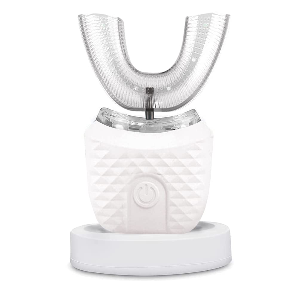 Ultrasonic Automatic Toothbrush 360° Electric Toothbrush Teeth Whitening Brush Wireless Charging Tooth Clean Brush U Shaped Sonic Electric Lazy Toothbrush for Kids Adults Travel Home (White)