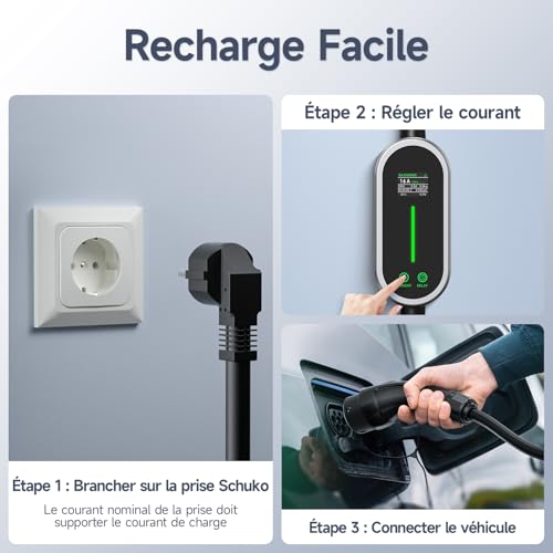 AUFYEV Electric Car Charger 3.6kW 5m, 6-16A Electric Car Charging Cable, Portability Cable Type 2 with LED Display and Bag, Compatible with EV/PHEV IEC 62196-2