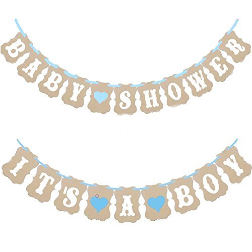 Losuya Baby Shower Bunting Banner Kraft Paper Garland Rustic Christening Baby Shower Photo Props Birthday Party Decoration (It's a boy)