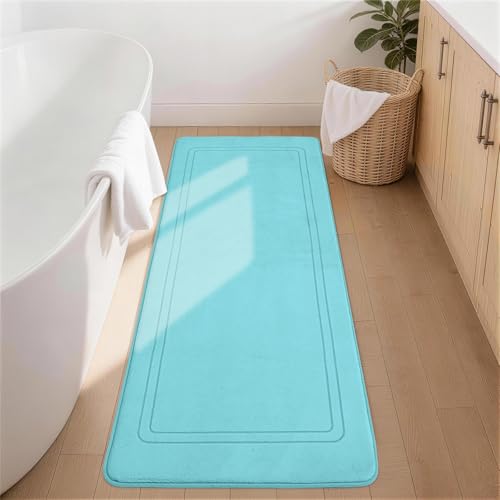 chakme Badematte rutschfest,Badezimmerteppich Weich Badteppich Saugfähige Badvorleger Duschvorleger Fussmatte für Badezimmer Blaugrün 60x150cm