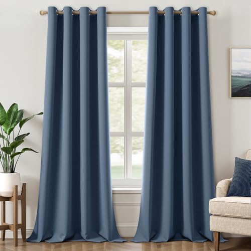 MIULEE Verdunklungsvorhänge Thermo Modern Ösen 2er Set 140x260cm Stahlblau