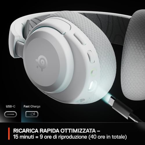 Arctis Nova 3P - Cuffie da gioco multipiattaforma wireless - Controllo via app - Batteria 40h - Driver magnetici al neodimio - 2,4GHz/BT - Mic staccabile - PS5, PS4, PC, Switch - Bianco
