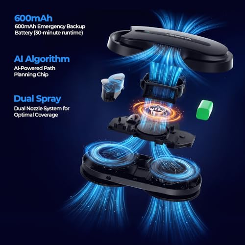 Tosima X1 Window Cleaning Robot, 6400Pa Intelligent Variable Suction, Dual Auto-Spray Smart Window Cleaner with Smart Navigation, Remote Control and Triple Safety, for All Smooth Surfaces, Black