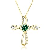 AulanRose Cross Pendant Necklace for Women 18K Gold/White Gold Infinity Necklaces Womens with Heart Birthstone,Religious Faith Christian Jewelry Mother's Day Gifts for Women