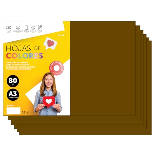 Coloured A3 80 g Paper for Printers and Crafts, Assorted Paper for Children, Pack of Colours for Cards, School and Creative Projects m-Office (500h, Brown)