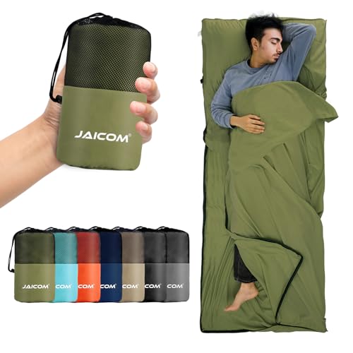 JAICOM c Sleeping Bag, Ultralight and Compact Travel Sheet, 220 x 90 cm, Cotton Sheet Sack, Ideal for Camping, Hiking, Hostel and Business Travel | Sacco Lenzuolo da Viaggio con Scomparto per Cuscino, Ideale per il campeggio, l'escursionismo, l'ostello e i viaggi di lavoro