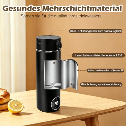 Electric Travel Kettle Small 500 ml / 300 W, Portable Kettle Mini Water Cup 316 Stainless Steel with 6 Temperature Settings, Small Kettle for Thermos Flask Baby, Tea, Coffee, Black