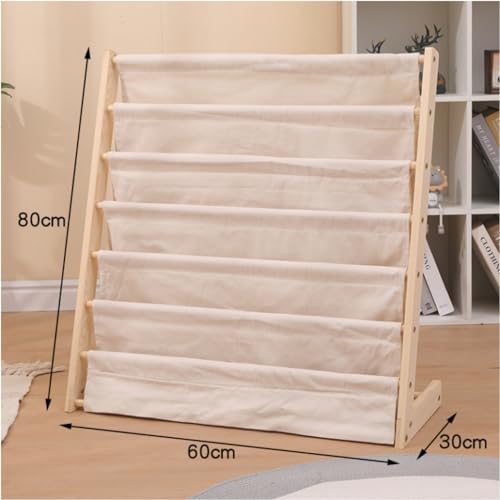 AM ANNA Wooden Bookshelf for Kids,6 Tier Kids Bookshelf Wood Bookrack Canvas Book Storage Shelf Display,Bookshelf Kid Books and Magazines Easy to Reach Book Shelves (60 CM)