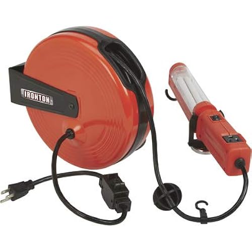 Ironton Retractable Extension Cord Reel with Worklight 40ft. 18/3