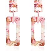 Colorful Acrylic Rectangle Geometry Dangle Drop Earrings Boho Double Squares Earrings Irregular Pattern for Women Jewelry Gift
