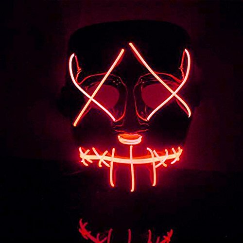 Halloween Mask Cosplay LED Glow Scary EL Wire Light Up Grin Masks for