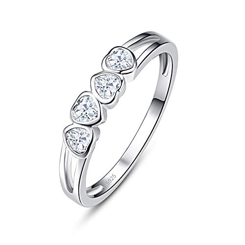AVECON 925 Sterling Silver Rings for Women with Created Emerald Cubic Zirconia Wedding Engagement Band Comfort Fit Size P1/2,white+heart,SBT064R-AV