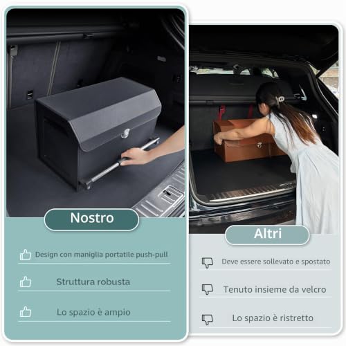 XCF Car Trunk Organizer, Push-Pull Handle, Folding Leather 2 Compartments Car Trunk Organizer, Suitable for All Types SUV, Minivan (Black)