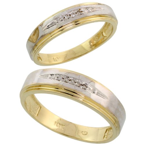10k Yellow Gold Diamond Wedding Rings Set for him mm and her