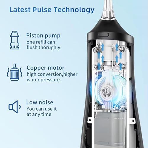 R REVA Professional Water Flosser - Cordless Oral Irrigator with 360° Nozzle, 350ML Reservoir, IPX7 Waterproof, Rechargeable - Dental Floss Tool for Teeth, Braces & Gums - Black (M131)