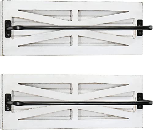 Photo 1 of 2PCS Rustic Towel Rack for Bathroom Wall Mounted, Wall Mounted Wood Hanging Bathroom Towel Holder and Organizer for Kitchen Storage Organizer Rack, Bathroom Towels, Robes, Clothing (White)
