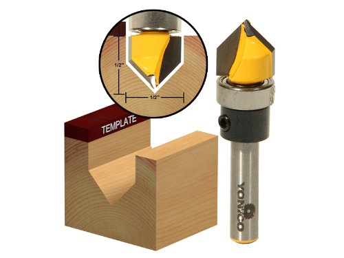 Yonico 14992q - V Groove Template Router Bit, Angle: 90 Deg., Diameter: 1/2" - 1/4" Shank