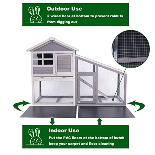 Tradgo 57'' Indoor Rabbit Hutch with Pull Out Tray & Run, 2 Story