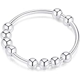 Jacruces 925 Sterling Silver Rings Anxiety Rings Fidget Ring for Women & Men 14k Gold Plated Spinner Thumb Ring with Beads Spinning Stress Relief Anxiety Fidget Jewelry Ideal Gift, Size