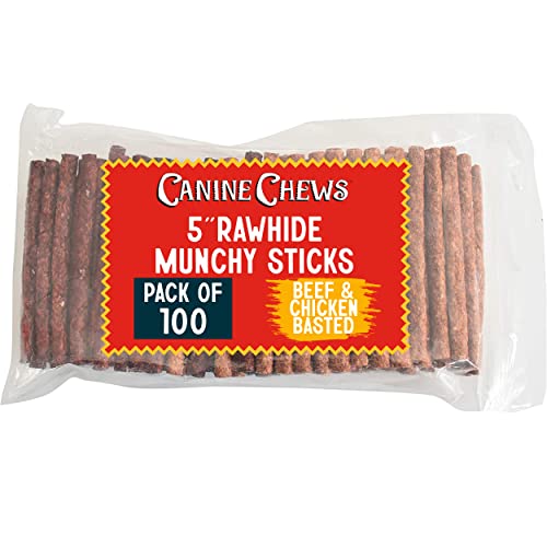 Canine Chews 5" Munchy Rawhide Sticks for Small Dogs Munchy Dog Treat