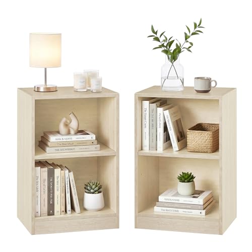 CUSTOS Collezione - Set di 2, Comodini con Scomparti Aperti, Tavolini con Ripiano Regolabile, Doppio Uso, Facile da Montare, per Camera da Letto Soggiorno, Beige Travertino LET866LA01
