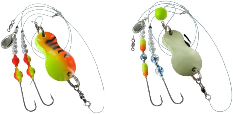 blntackle76 Jenzi Set of 2 Buttt Spoons Flatfish Indicator Mounted Lure Fishing 80 g Light Green Glitter 100 g Green / Red / Tiger and Petri Heil Sticker