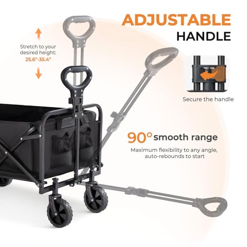 Uniiking® Collapsible Wagon 330 lbs, Heavy Duty Trolley Cart Foldable, Portable Wagons for Groceries, Beach Cart with All-Terrain Wheels & Drink Holders, Utility Wagon for Shopping, Sports, Camping
