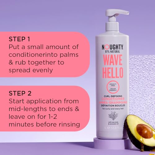 Noughty 97% Natural Wave Hello Curl Defining Conditioner to Condition Enhancing Soften and Define Curls with Sea Kelp Extract and Avocado Oil Sulphate Free Vegan Haircare 1L