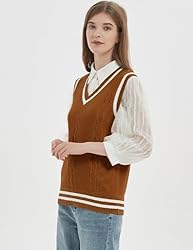 Gihuo Women's V Neck Trendy Sweater Vest Cable Knit