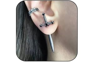YOOESTORES82 Gothic Sword Earrings Rhinestone Dagger Earrings Black Retro Sword Screw Earrings Cubic Zirconia Punk Sword Earrings Front Back Stud Earrings for Women