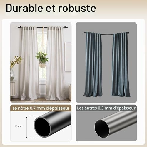 76-280cm Extendable Curtain Rods, 19mm Diameter Adjustable with Eyelet Finials, Elegant Bedroom Decorative Rods
