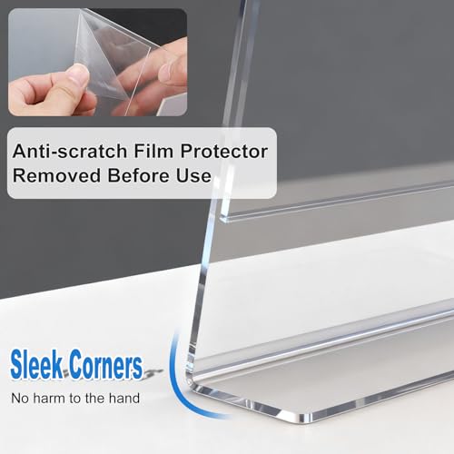 15 Pack Acrylic Sign Holder 8.5 x 11, L-Shape Clear Plastic Display Stand for Tabletop, Acrylic Stands for Flyers, Table Paper Holder, Vertical Sign Holder 8.5x11 for Restaurants, Office and School(Slant 15 Pack 8.5x11)
