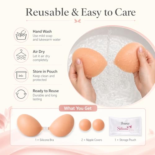 Bvanzo Stick On Bra for Women, Invisible Sticky Backless Strapless Push Up Bra with Sticky Bra Push Up, Skin Friendly and Breathable, Reusable Silicone Adhesive Bra