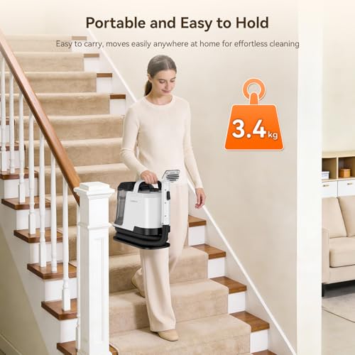 Uwant Y100 Steam 3-in-1 Carpet Spot Cleaner, 18Kpa 1750W 100℃ Steam/65℃ Hot/Cold Modes, Handheld Upholstery Cleaner Machine for Spills/Pet Messes/Sofa/Car/Stairs, Self-Cleaning Function Dual 1.2L Tank