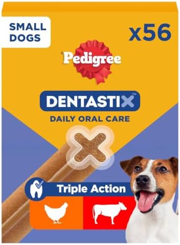 DentaStix Hundesnack für kleine Hunde (5-10kg), Zahnpflege-Snack mit Huhn und Rind, 1 Packung je 56 Stück (1 x 880 g)