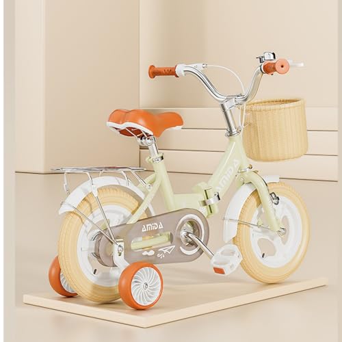 AM ANNA Girls Bike with Basket for 3-12 Years Old Kids, 12 14 16 18 Inch Bicycle with Training Wheels, Basket, Adjustable Seat & Handlebar, Hand & Coaster Brakes, Bell for Girl Boy (Pink, 12'')