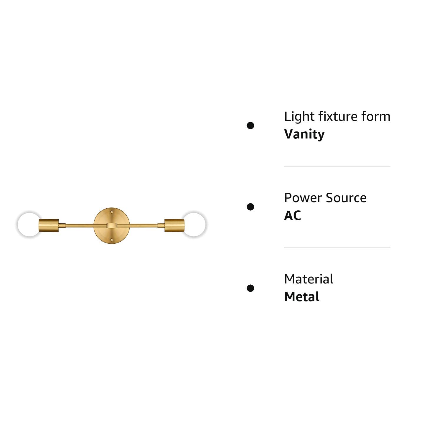 SunRider 2-Light Vanity Light Fixtures, Gold Bathroom Wall Sconce Mid Century Modern Wall Mounted Lamp Brushed Golden Sconce Indoor Vintage Wall Light