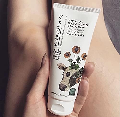 VIVAIODAYS Organic Apricot Oil Face & Body Lotion for Baby & Family, Travel-Size Moisturizer with Aloe & Olive Oil, Gentle Hydration for Sensitive Skin, 3.4 fl. oz.