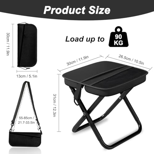 Portable Folding Stool, Folding Camping Chair with Strap and Bag, Portable Folding Stool, Lightweight Fishing Stool for Camping, Travel, Hiking and Outdoor Activities