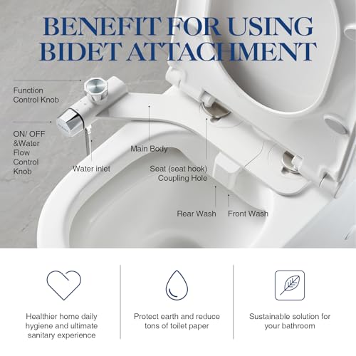 Non-Electric Toilet Bidet Sprayer with Retractable and Self-Cleaning Dual Nozzle, Portable Cold Water Bidet with Pressure Control, Front and Rear Cleaning (TT17NA)