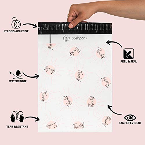 PoshPack 10" X 13" (100 Pack) Designer Thank You Poly Mailers Cute