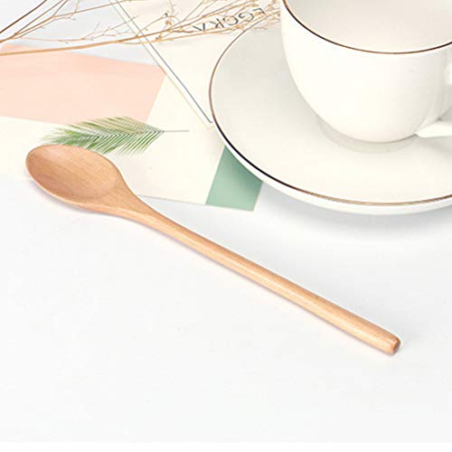 Wooden Spoons, 6 Pieces 9.8 Inch Wood Soup Spoons for Eating Long