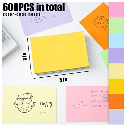 Koogel 600PCS Colored Index Cards, Blank Note Cards 3 x 5 Inch Assorted Neon Color Flash Cards for Studying Organizing School Office