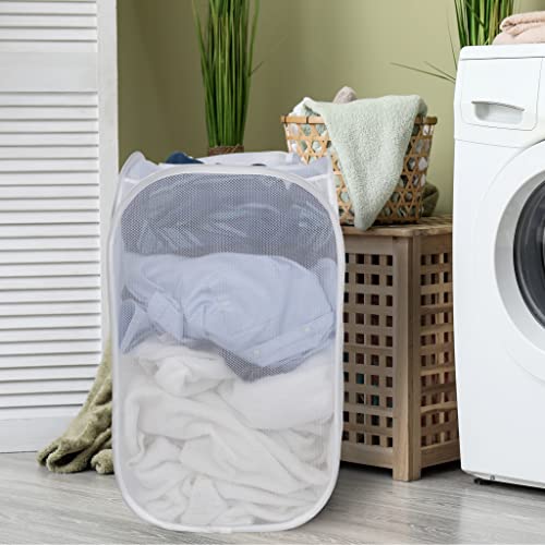 Smart Design Mesh Pop Up Flip Laundry Hamper and Basket Handles and